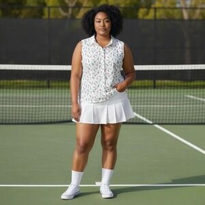 Lands End Tennis Racket‎ Print Sleeveless Button Up Shirt Plus Size 26W